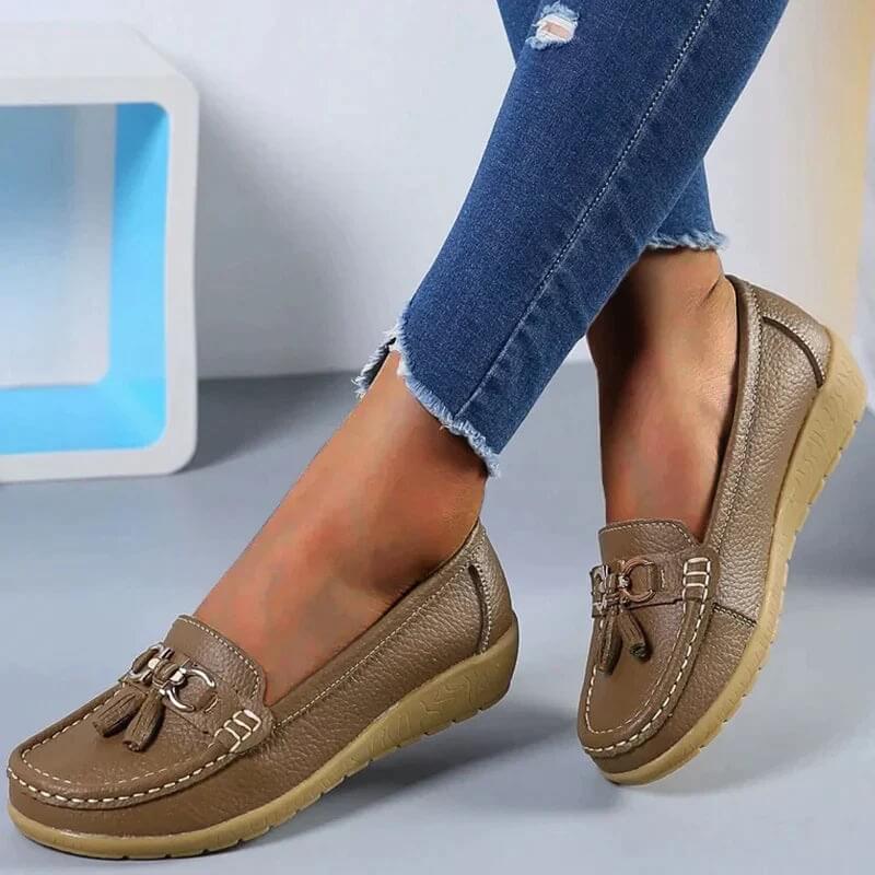 Women's casual leather shoes - flat slip-on loafers - daily walking