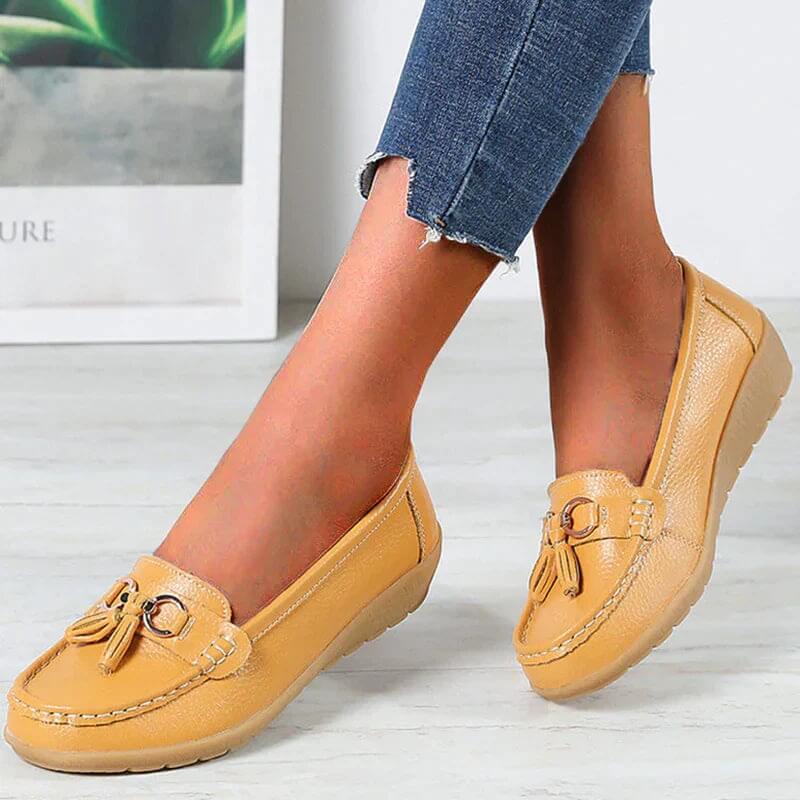 Women's casual leather shoes - flat slip-on loafers - daily walking