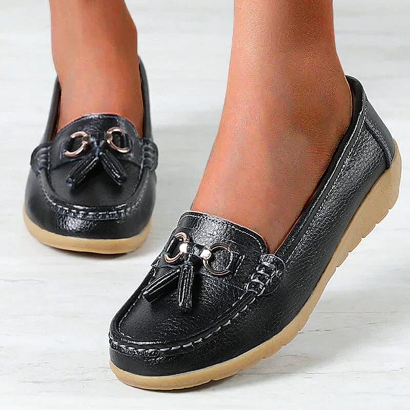 Women's casual leather shoes - flat slip-on loafers - daily walking