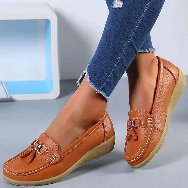 Women's casual leather shoes - flat slip-on loafers - daily walking
