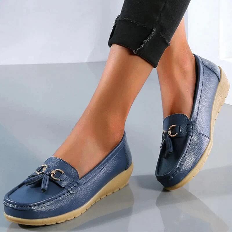 Women's casual leather shoes - flat slip-on loafers - daily walking