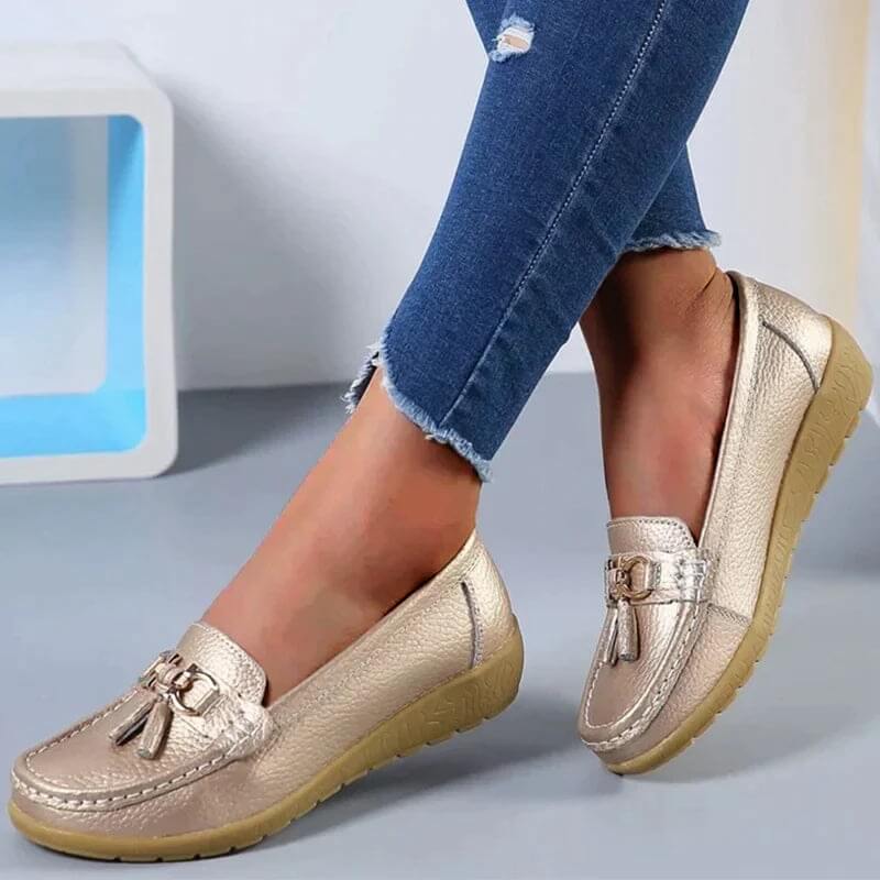 Women's casual leather shoes - flat slip-on loafers - daily walking