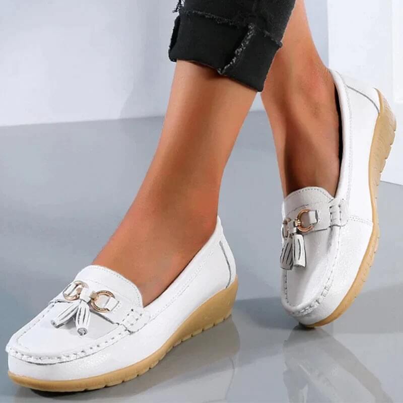 Women's casual leather shoes - flat slip-on loafers - daily walking