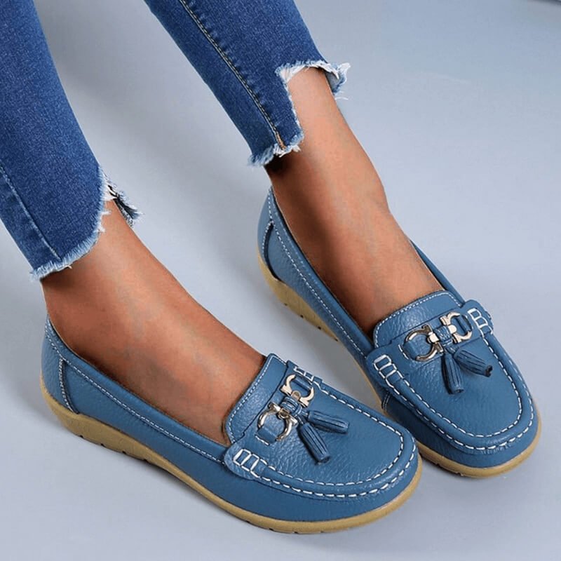 Women's casual leather shoes - flat slip-on loafers - daily walking