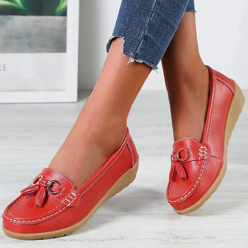 Women's casual leather shoes - flat slip-on loafers - daily walking