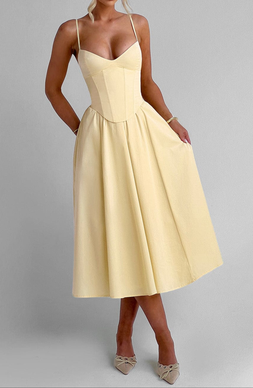 Women's midi dress - structured corset bodice smart evening events