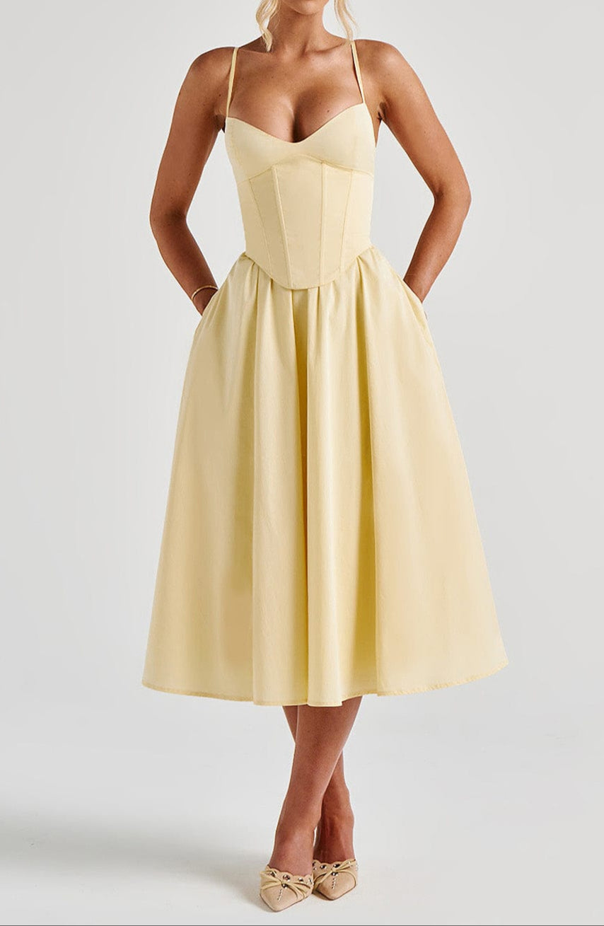 Women's midi dress - structured corset bodice smart evening events