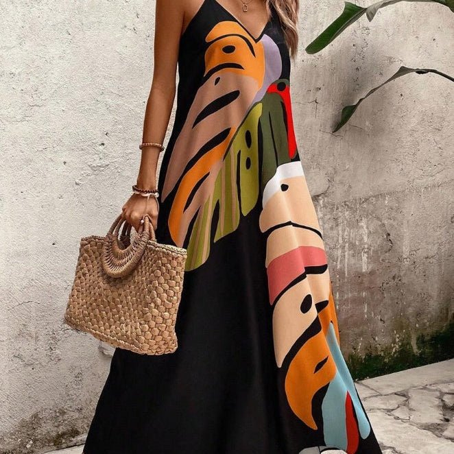 Women's tropical maxi dress | sleeveless vacation long dress
