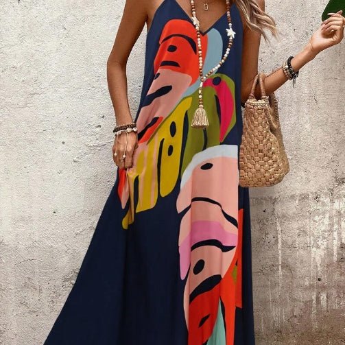 Women's tropical maxi dress | sleeveless vacation long dress
