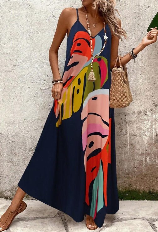 Women's tropical maxi dress | sleeveless vacation long dress