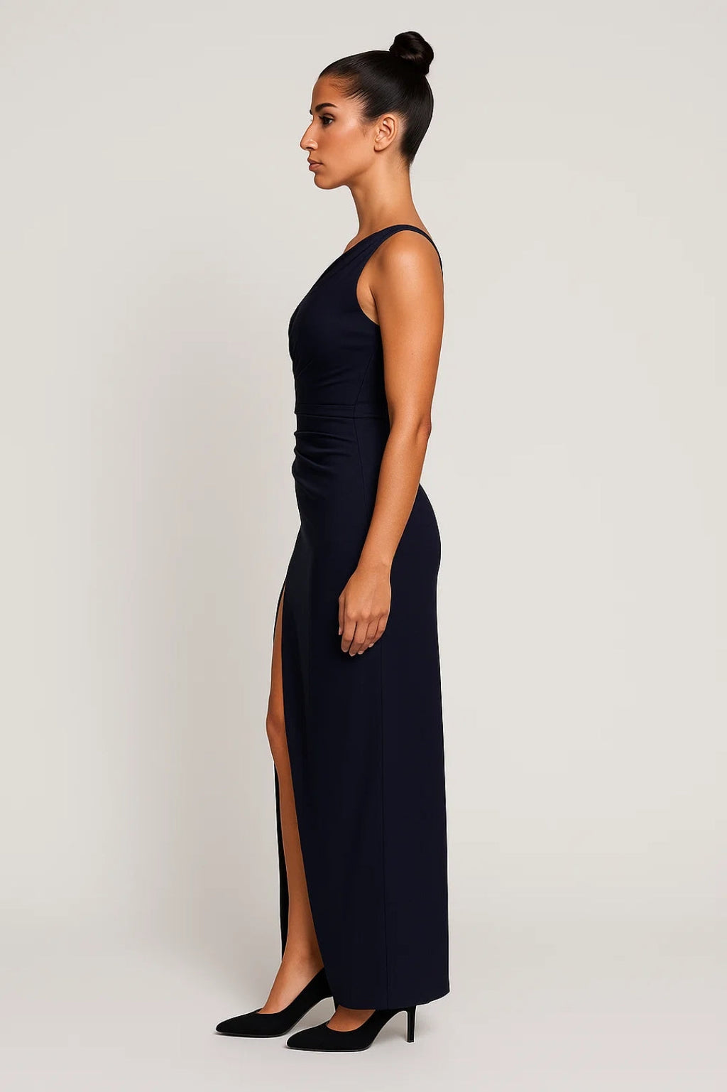 Asymmetric Fitted Evening Maxi Dress