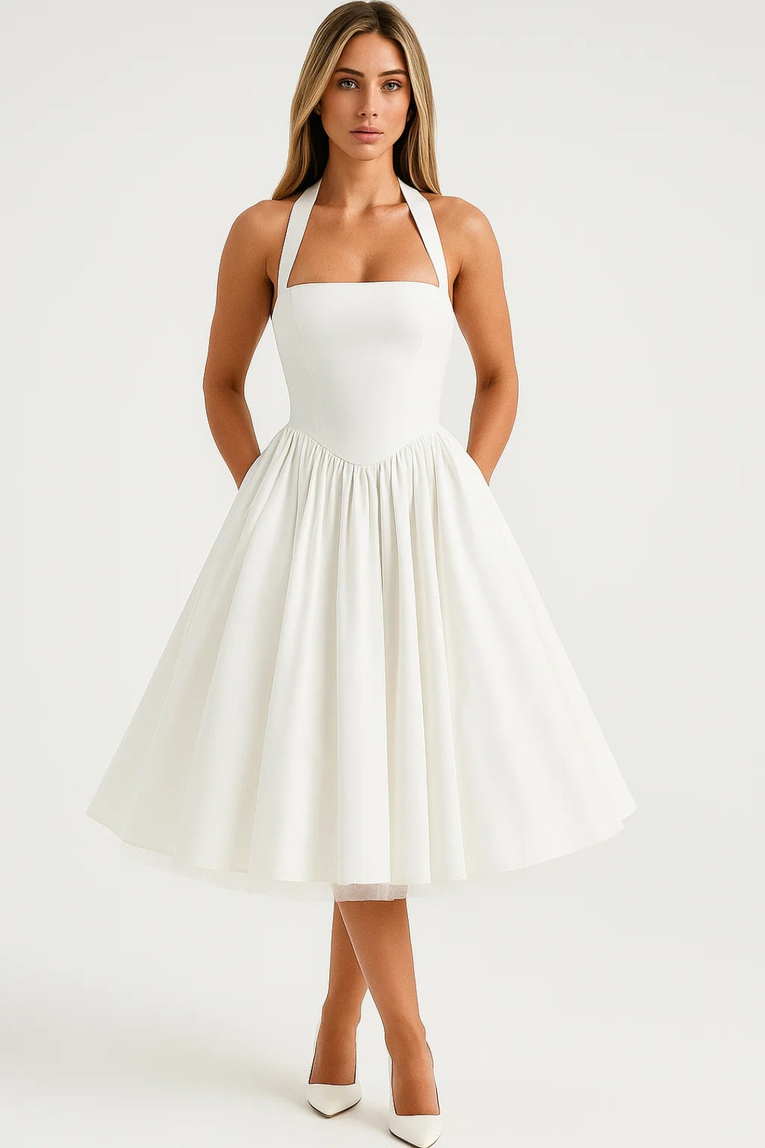Halter Neck Formal Midi Gown