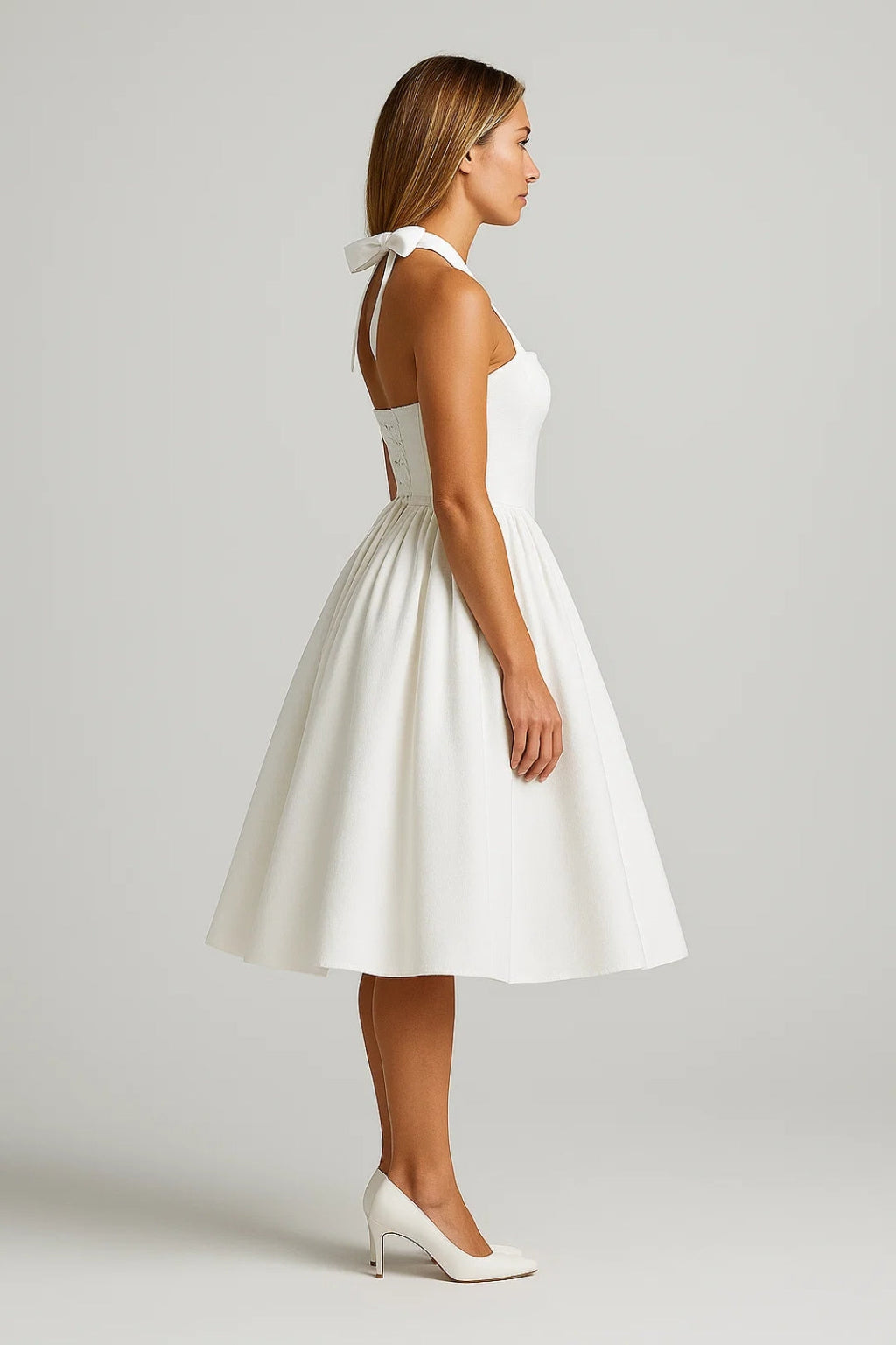 Halter Neck Formal Midi Gown