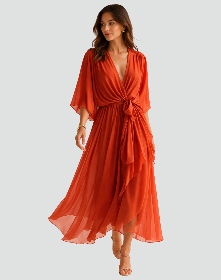 Tie Waist Midi Evening Dress