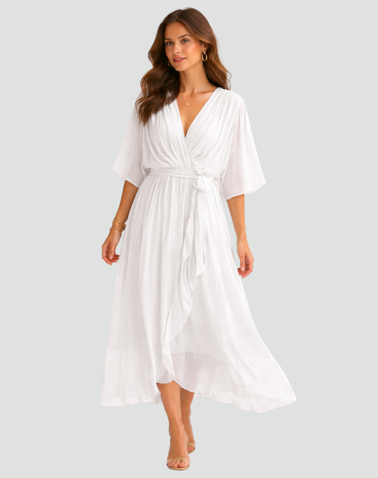 Tie Waist Midi Evening Dress
