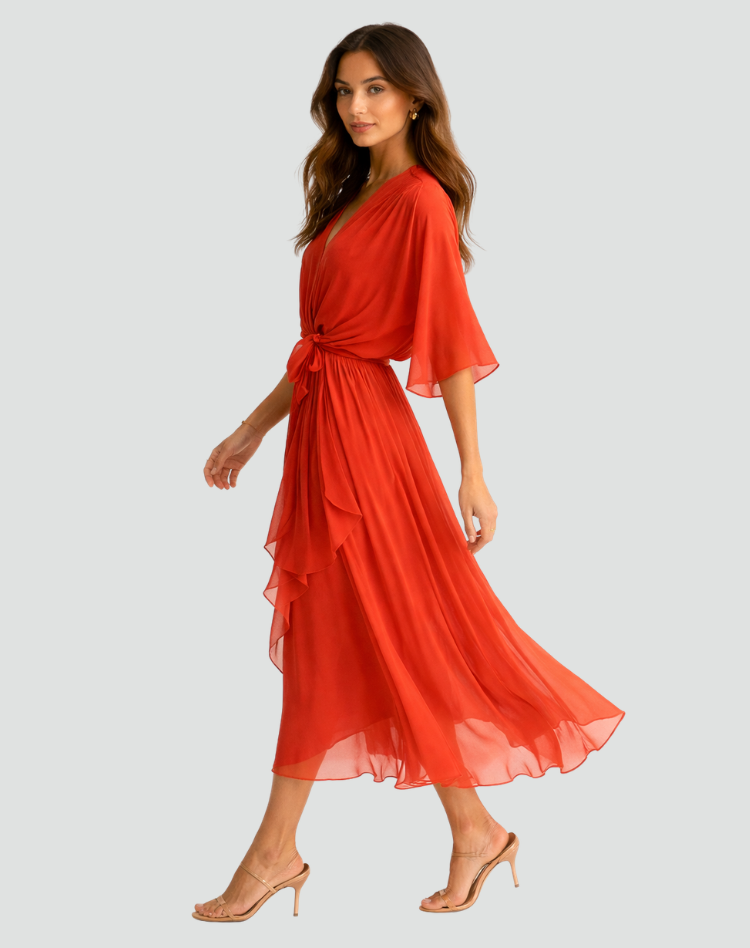 Tie Waist Midi Evening Dress