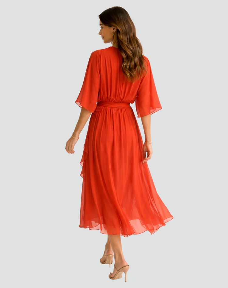 Tie Waist Midi Evening Dress