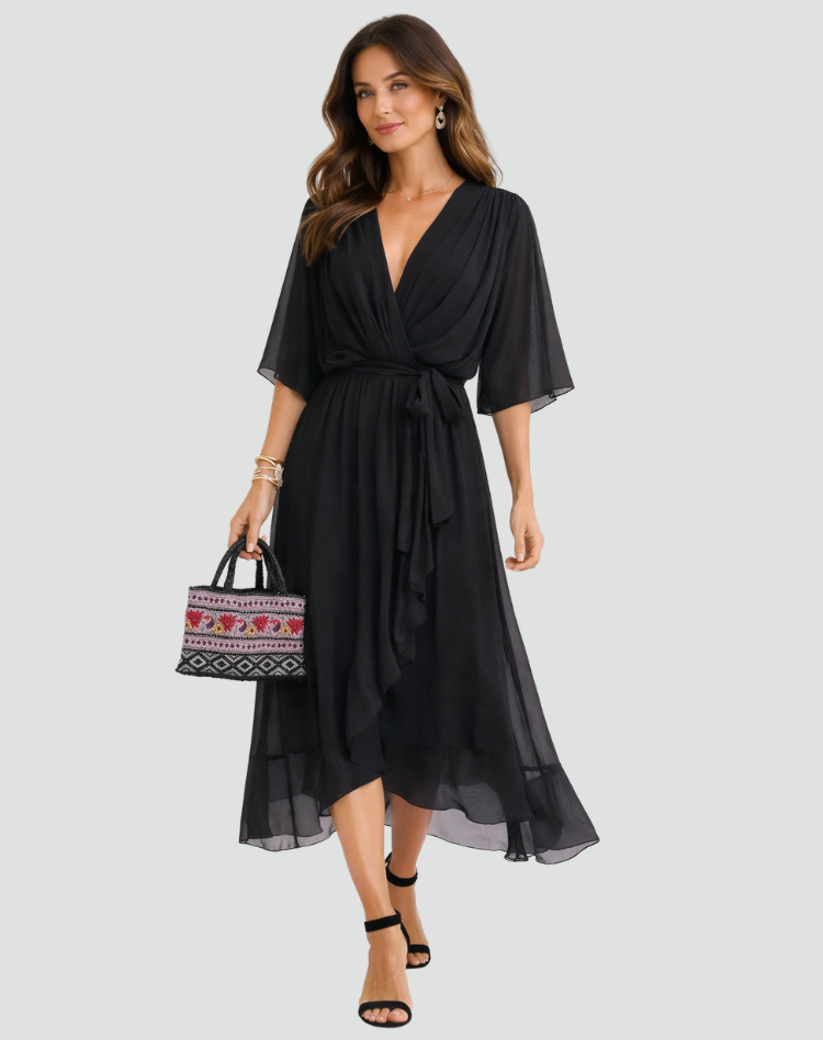 Tie Waist Midi Evening Dress