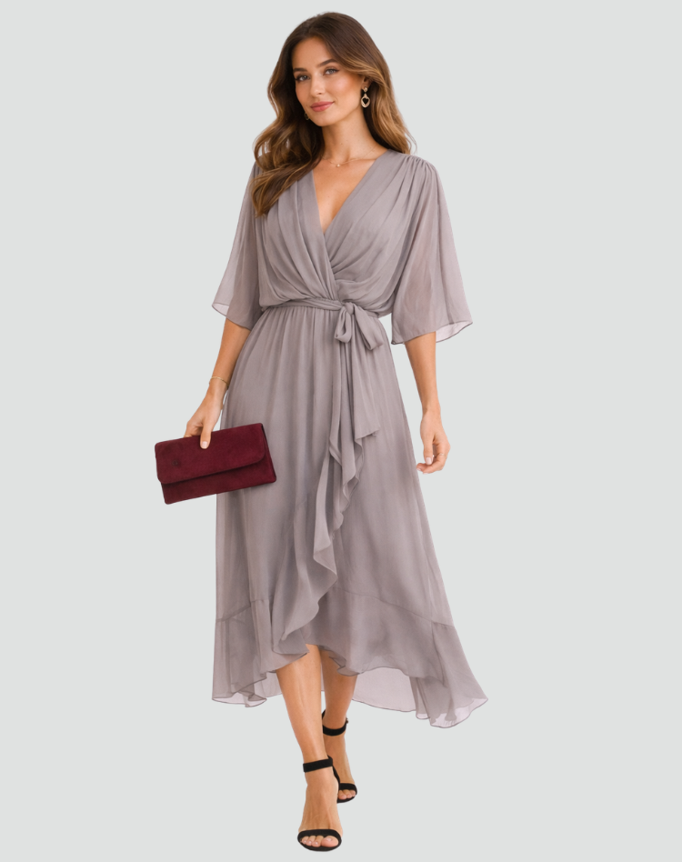 Tie Waist Midi Evening Dress