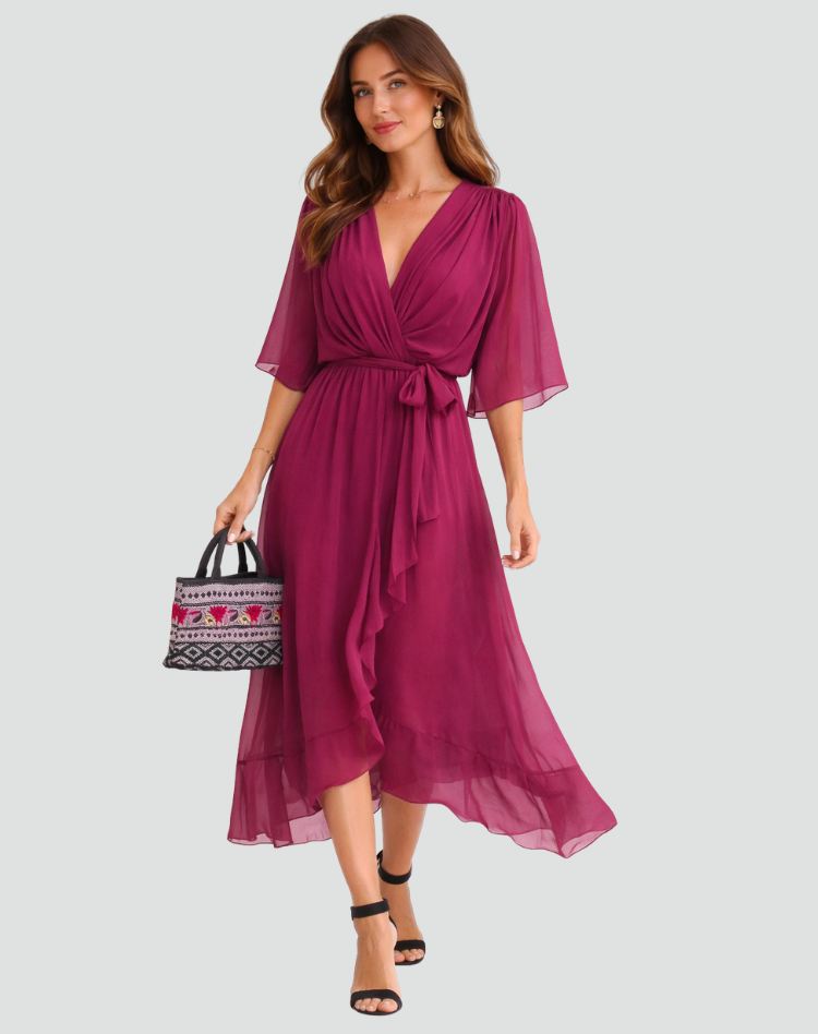 Tie Waist Midi Evening Dress
