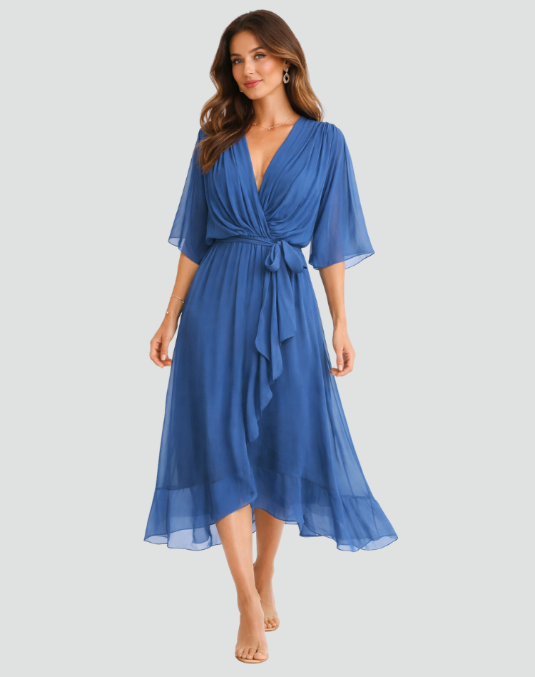 Tie Waist Midi Evening Dress