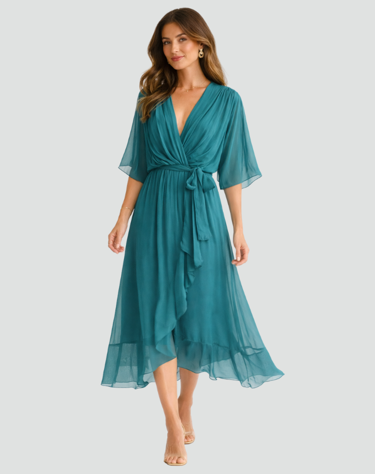 Tie Waist Midi Evening Dress