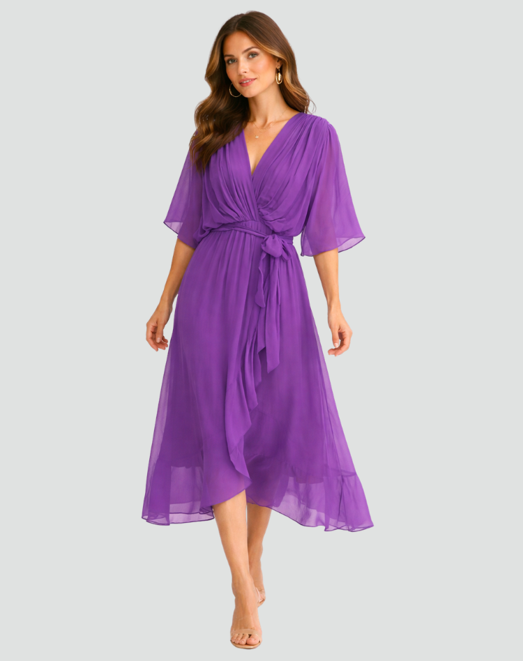 Tie Waist Midi Evening Dress