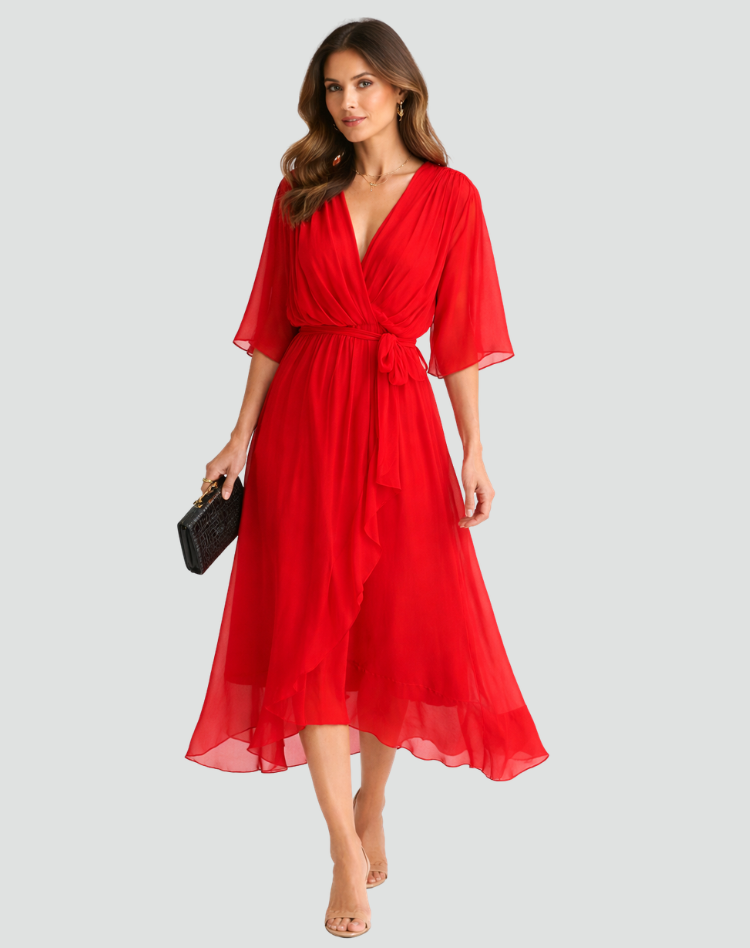 Tie Waist Midi Evening Dress
