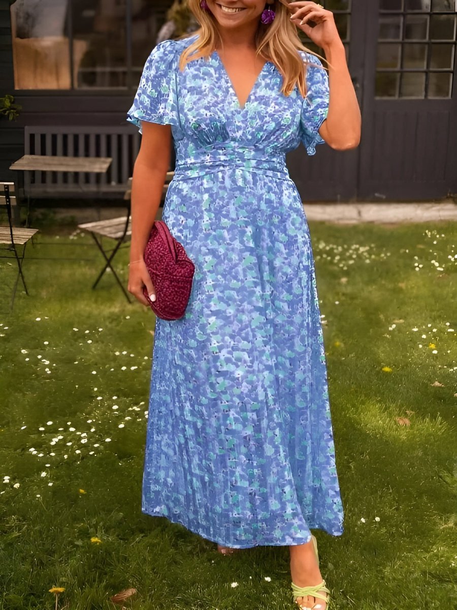 Floral Print V-Neck Maxi Dress