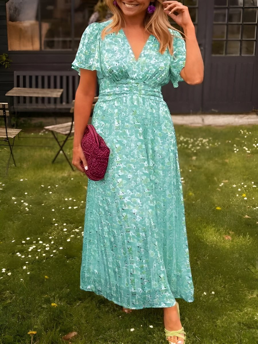 Floral Print V-Neck Maxi Dress