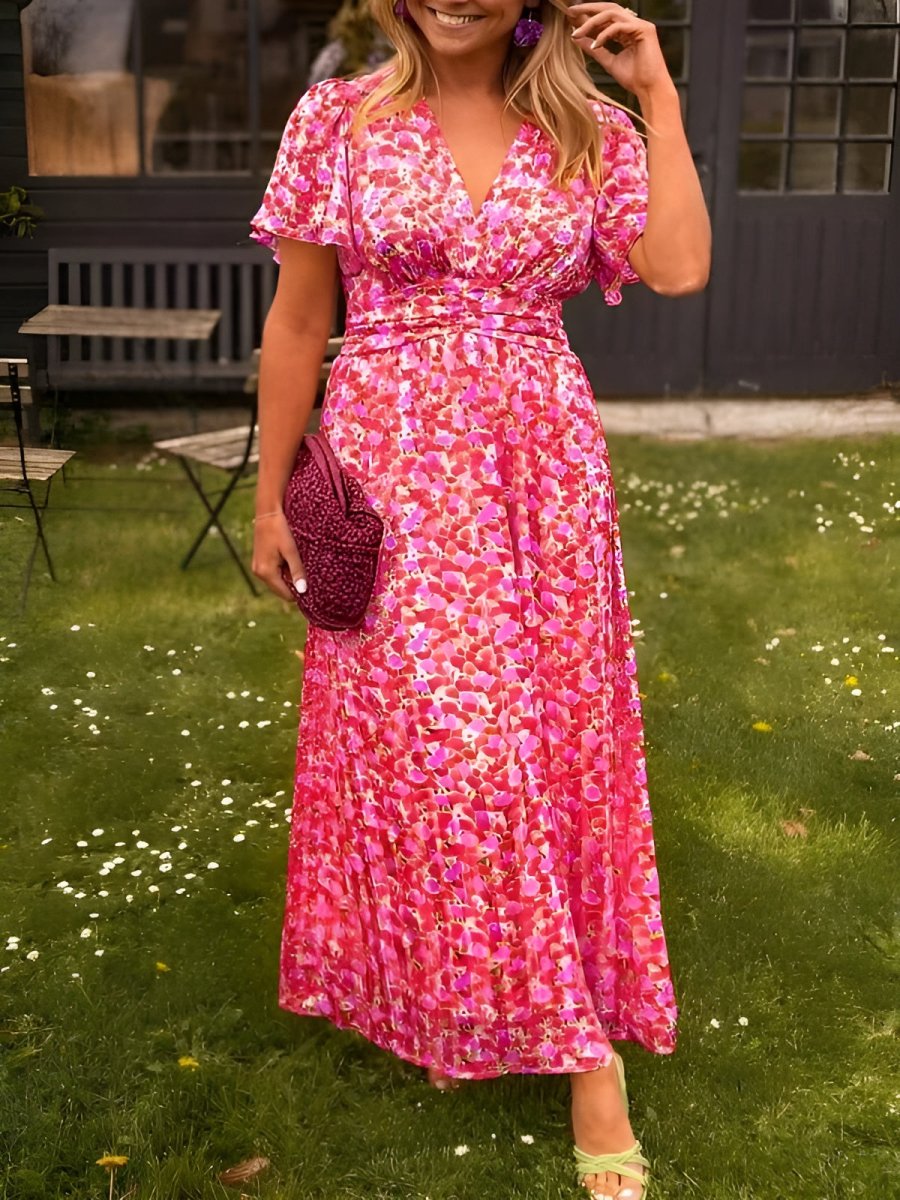 Floral Print V-Neck Maxi Dress