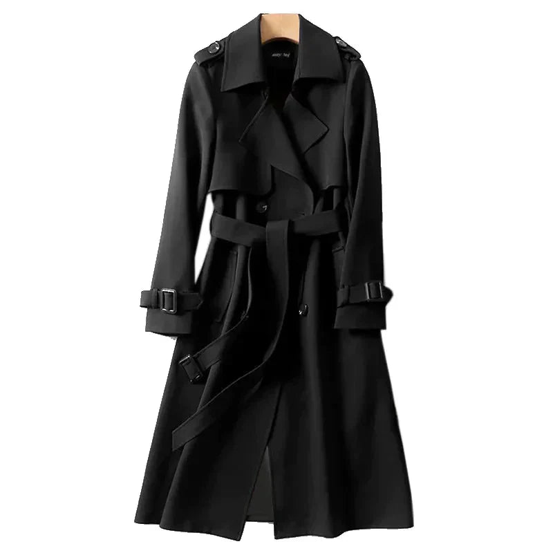 Women's Trenchcoat Long Tie Belt Double Breasted Structured Collar Office