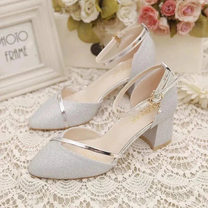 Women's Ankle Strap Block Heel Pumps