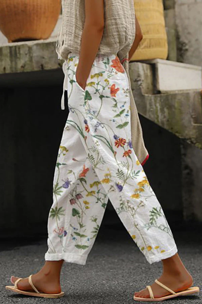 Printed Wide Leg Elastic Waist Pants