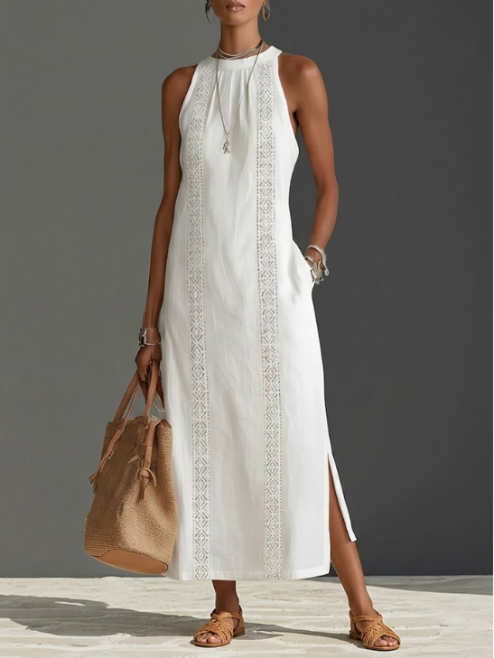 Women's embroidered midi dress | sleeveless round neck for daily occasions