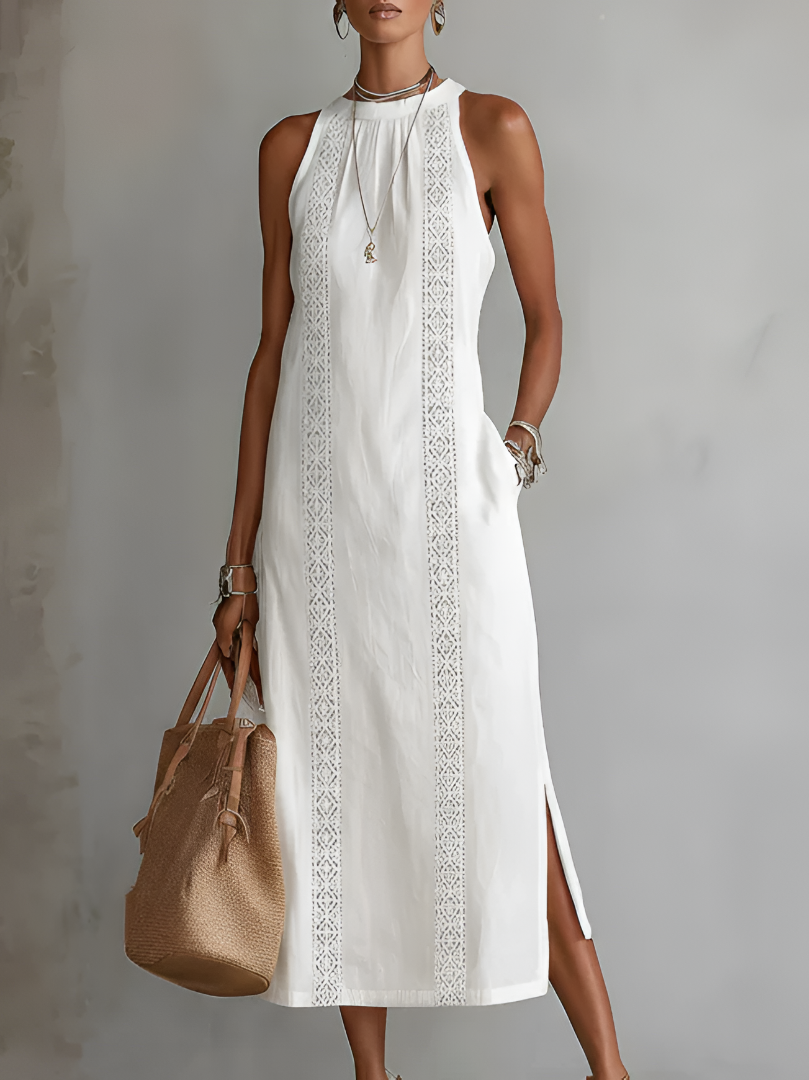 Women's embroidered midi dress | sleeveless round neck for daily occasions