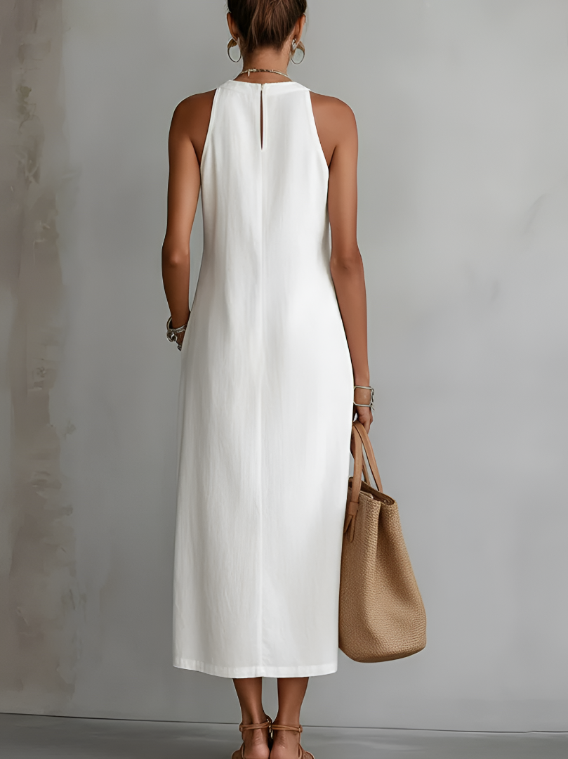 Women's embroidered midi dress | sleeveless round neck for daily occasions