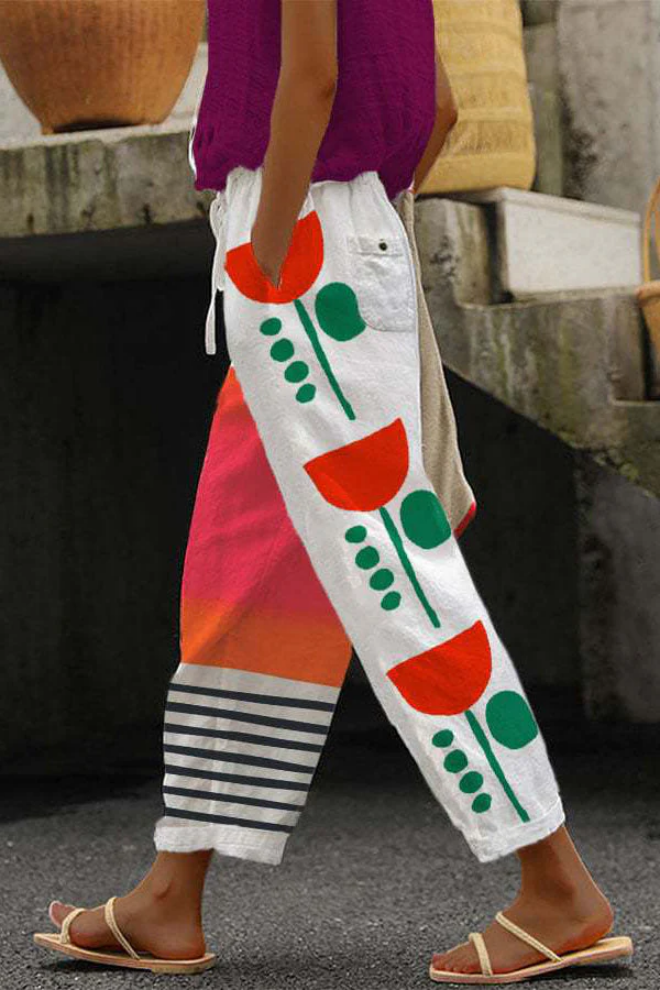 Printed Wide Leg Elastic Waist Pants