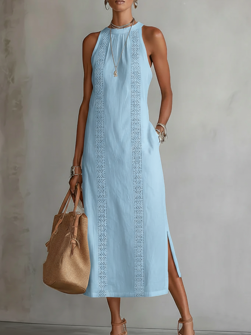 Women's shift dress - relaxed cotton blend with side pockets