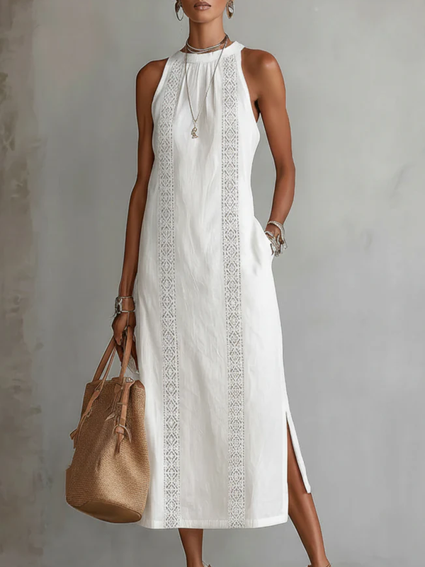 Sleeveless Mandarin Collar Midi Dress
