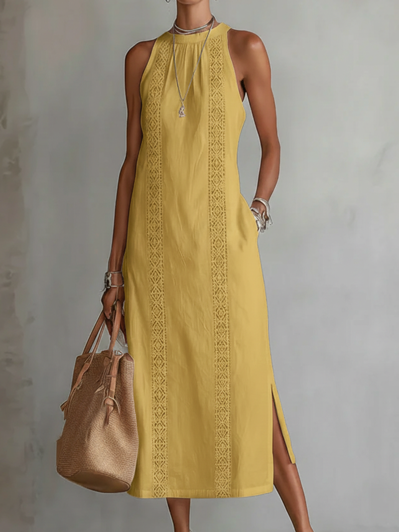 Women's shift dress - relaxed cotton blend with side pockets