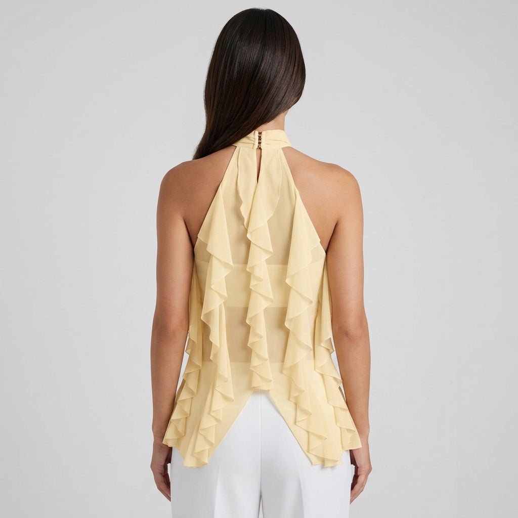 Women's ruffle halter top | sleeveless cascading blouse for formal wear