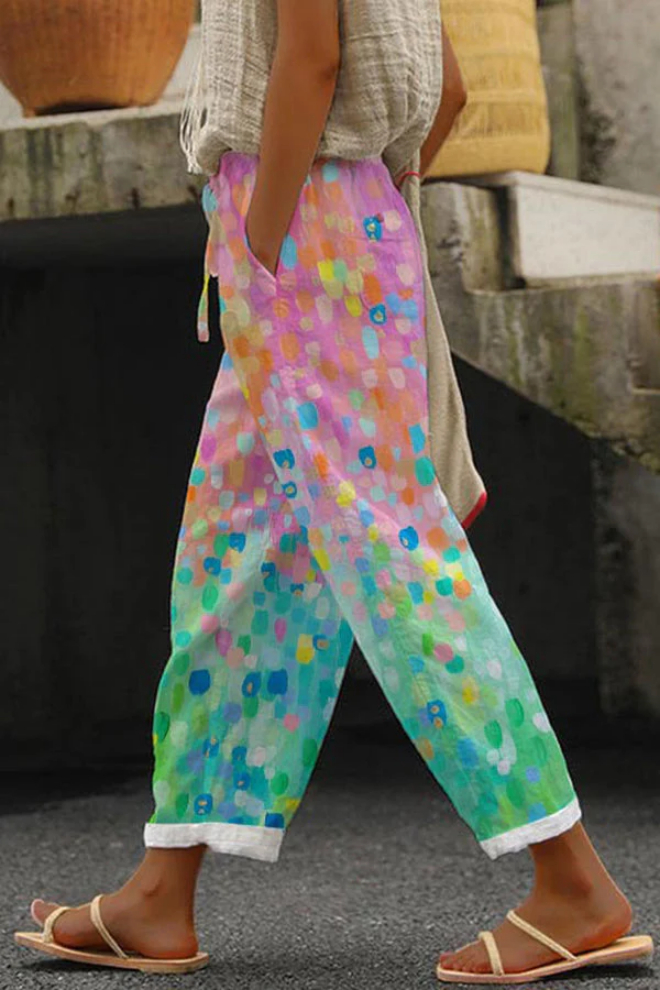 Printed Wide Leg Elastic Waist Pants