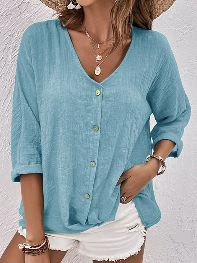 Women's V-Neck Linen Shirt