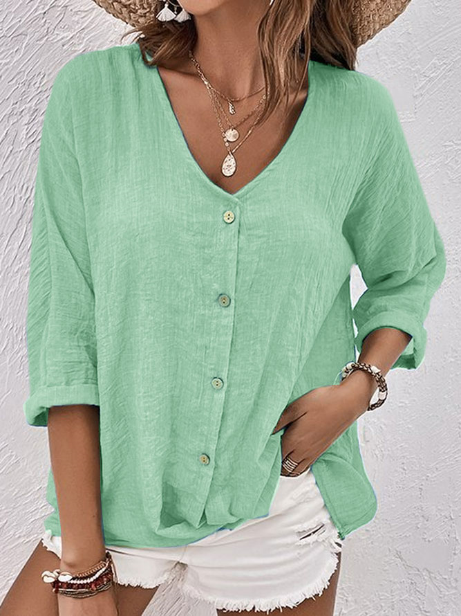 Women's V-Neck Linen Shirt
