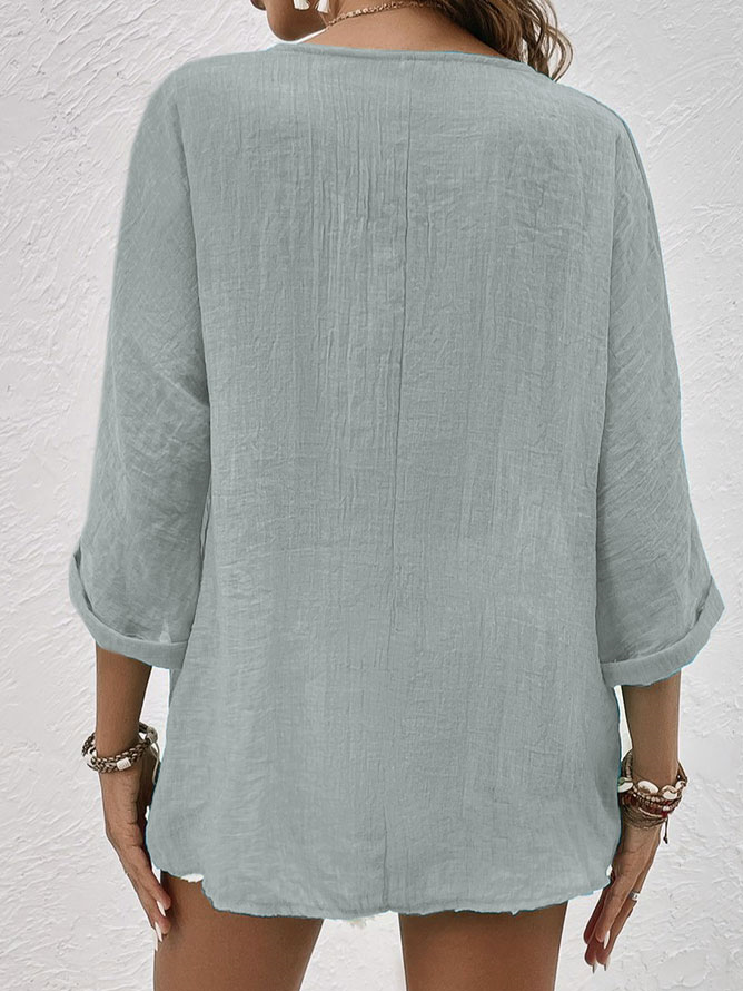 Women's V-Neck Linen Shirt