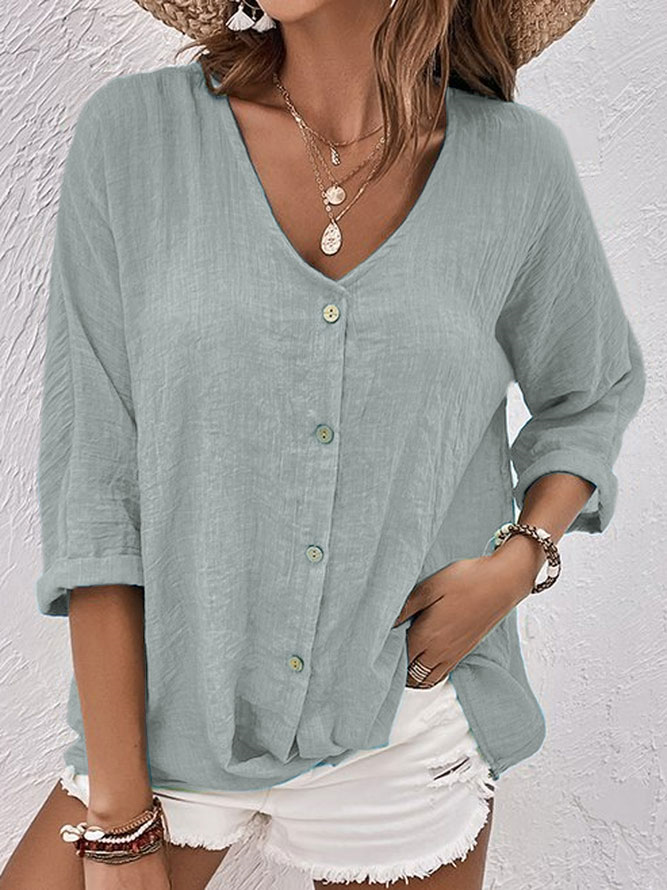 Women's V-Neck Linen Shirt