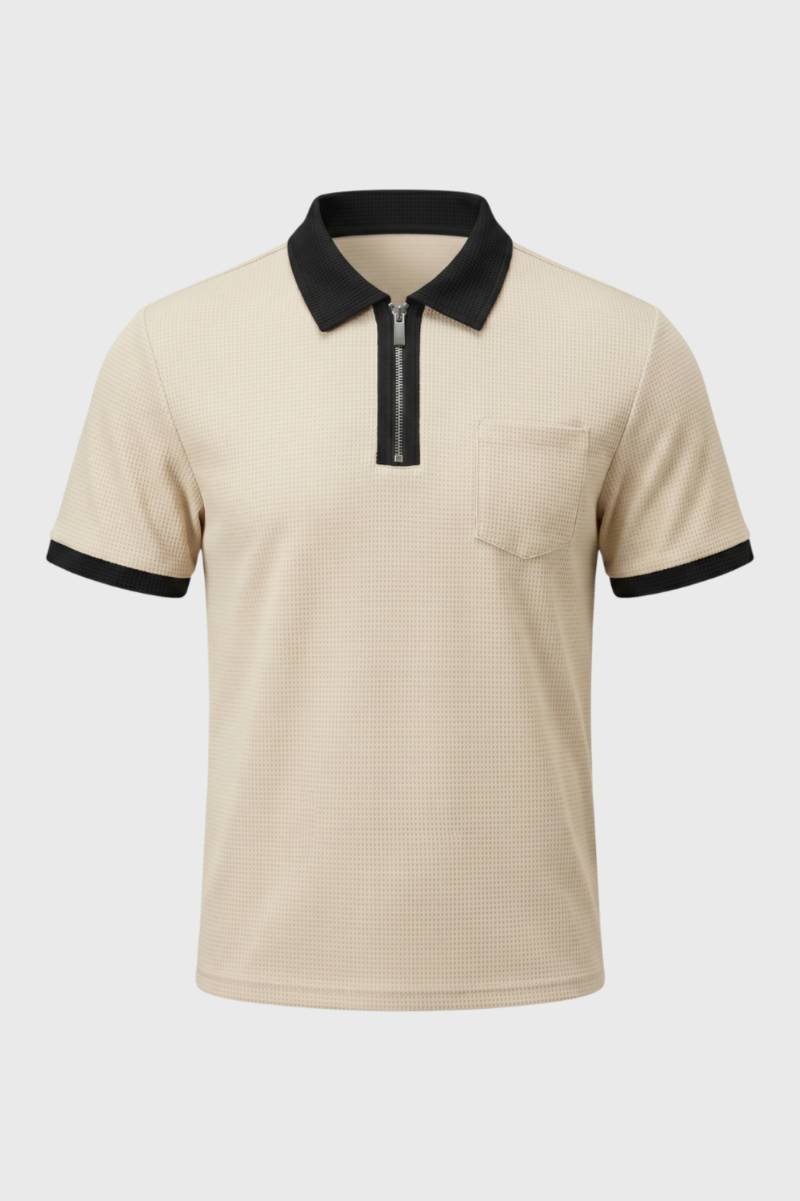 Sporty men's polo — front zipper textured fit — casual daily wear