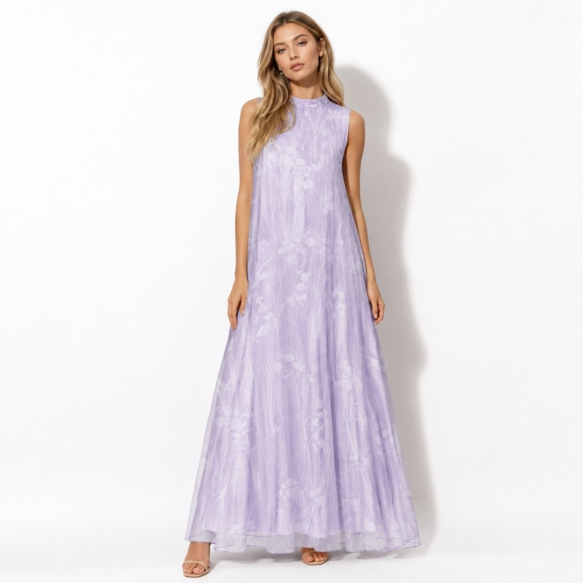 Women's Maxi Dress Organza Floral High Neck Formal