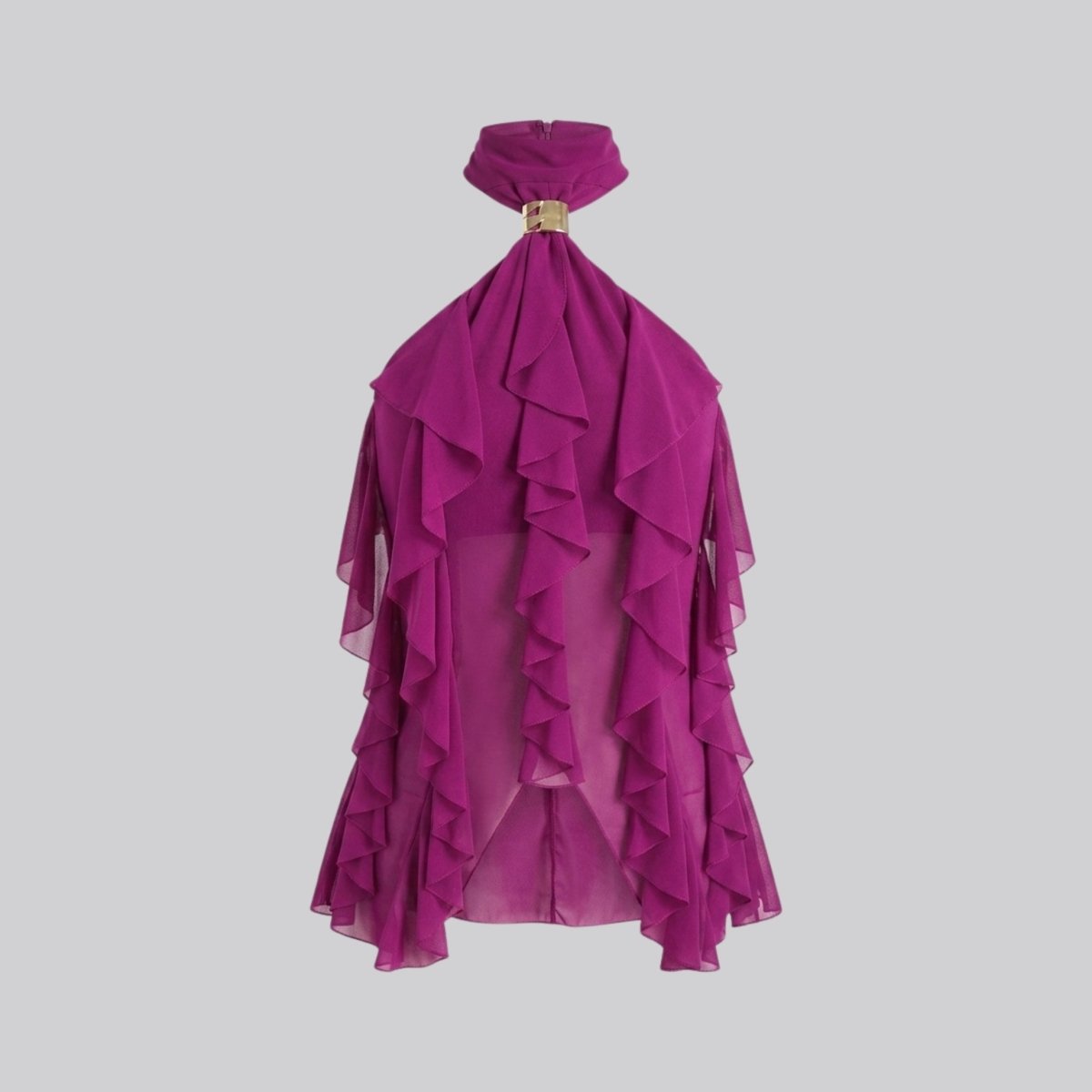 Women's ruffle halter top | sleeveless cascading blouse for formal wear